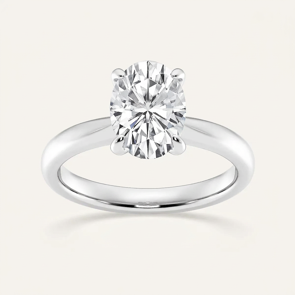 Lab Grown 2.00 CT Oval Cut Diamond Petite Solitaire Ring