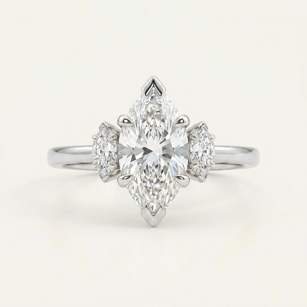 Moissanite 1.00 CT Marquise Cut Diamond Three Stone Ring