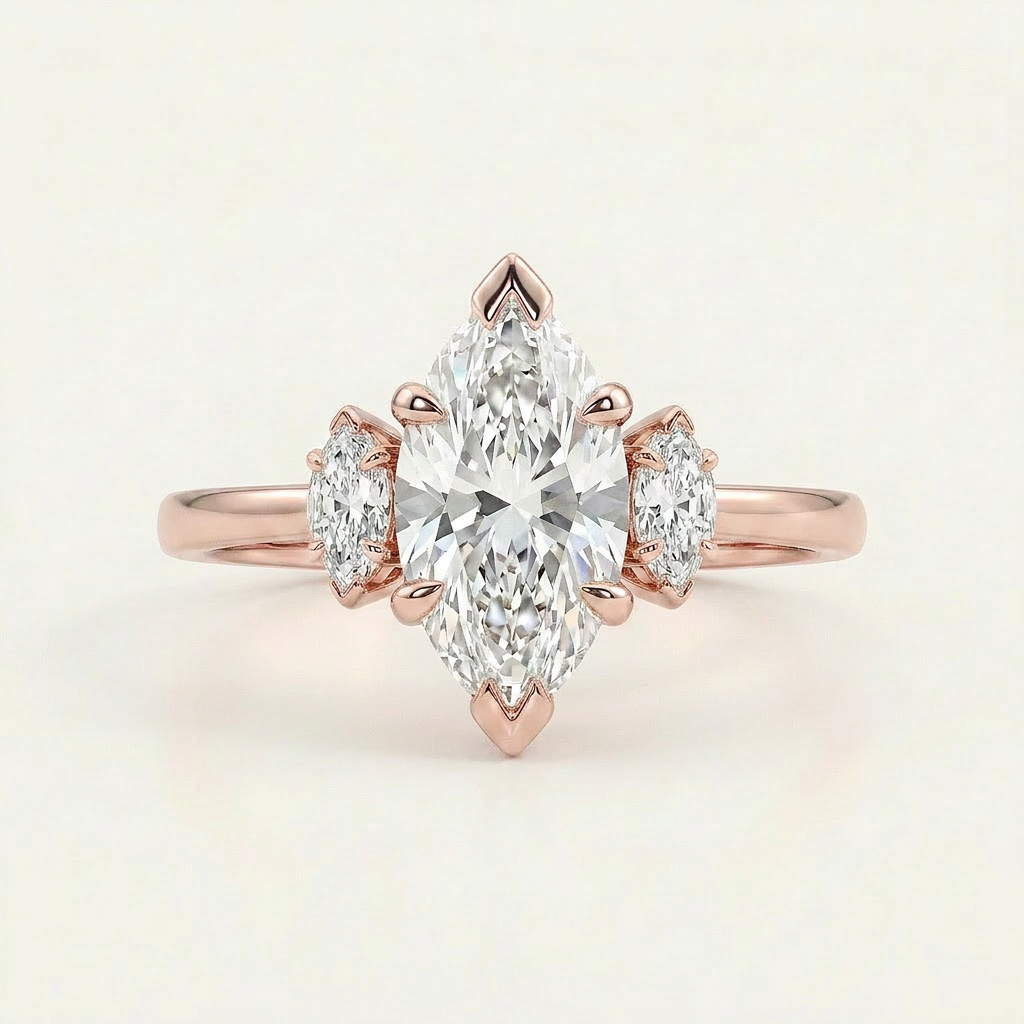 Moissanite 1.00 CT Marquise Cut Diamond Three Stone Ring