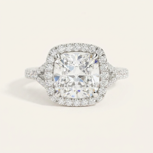 Moissanite 4.75 CT Cushion Cut Diamond Halo Ring