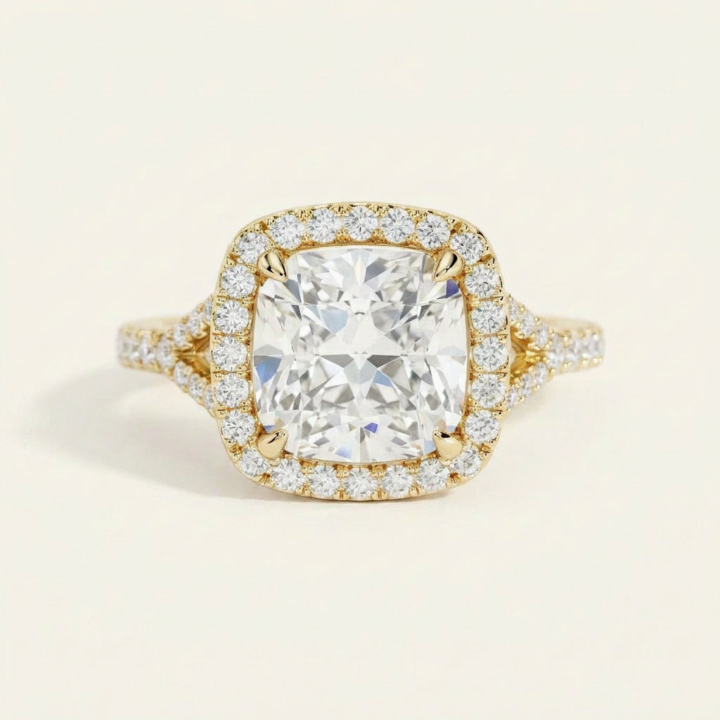 Moissanite 4.75 CT Cushion Cut Diamond Halo Ring