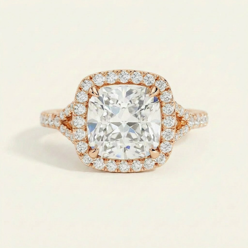 Moissanite 4.75 CT Cushion Cut Diamond Halo Ring