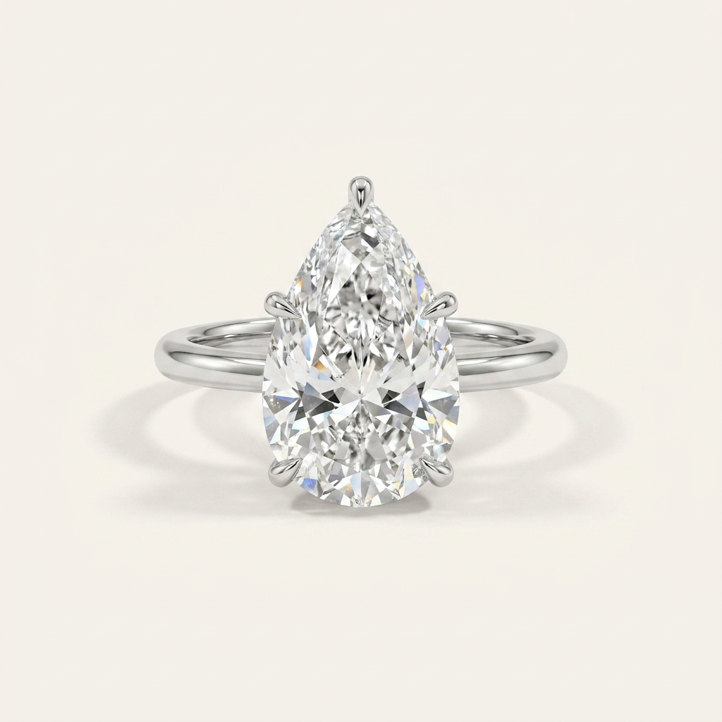 Moissanite 3.32 CT Pear Cut Diamond Solitaire Ring