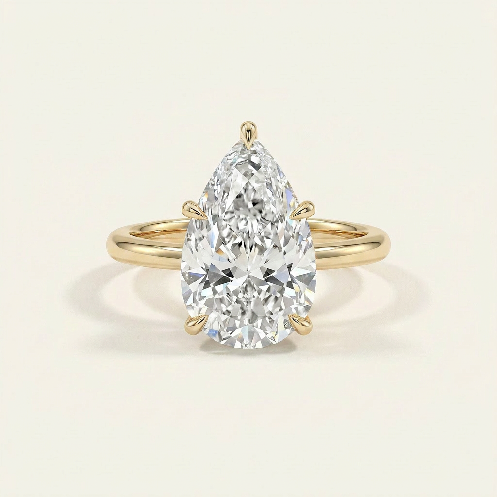 Moissanite 3.32 CT Pear Cut Diamond Solitaire Ring