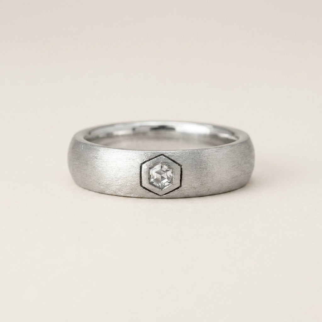 Natural Salt & Pepper 0.05 CT Hexagon Cut Diamond Band
