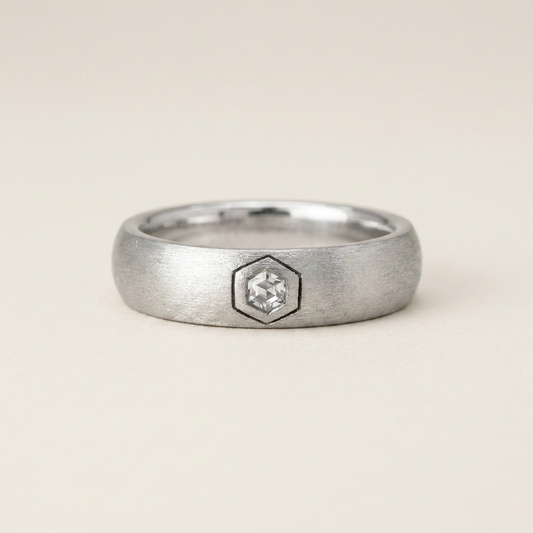 Natural Salt & Pepper 0.05 CT Hexagon Cut Diamond Band