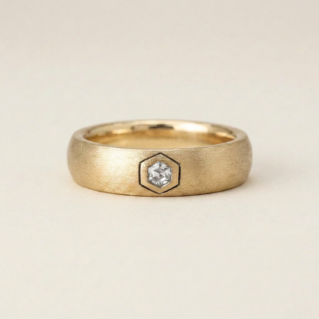 Natural Salt & Pepper 0.05 CT Hexagon Cut Diamond Band