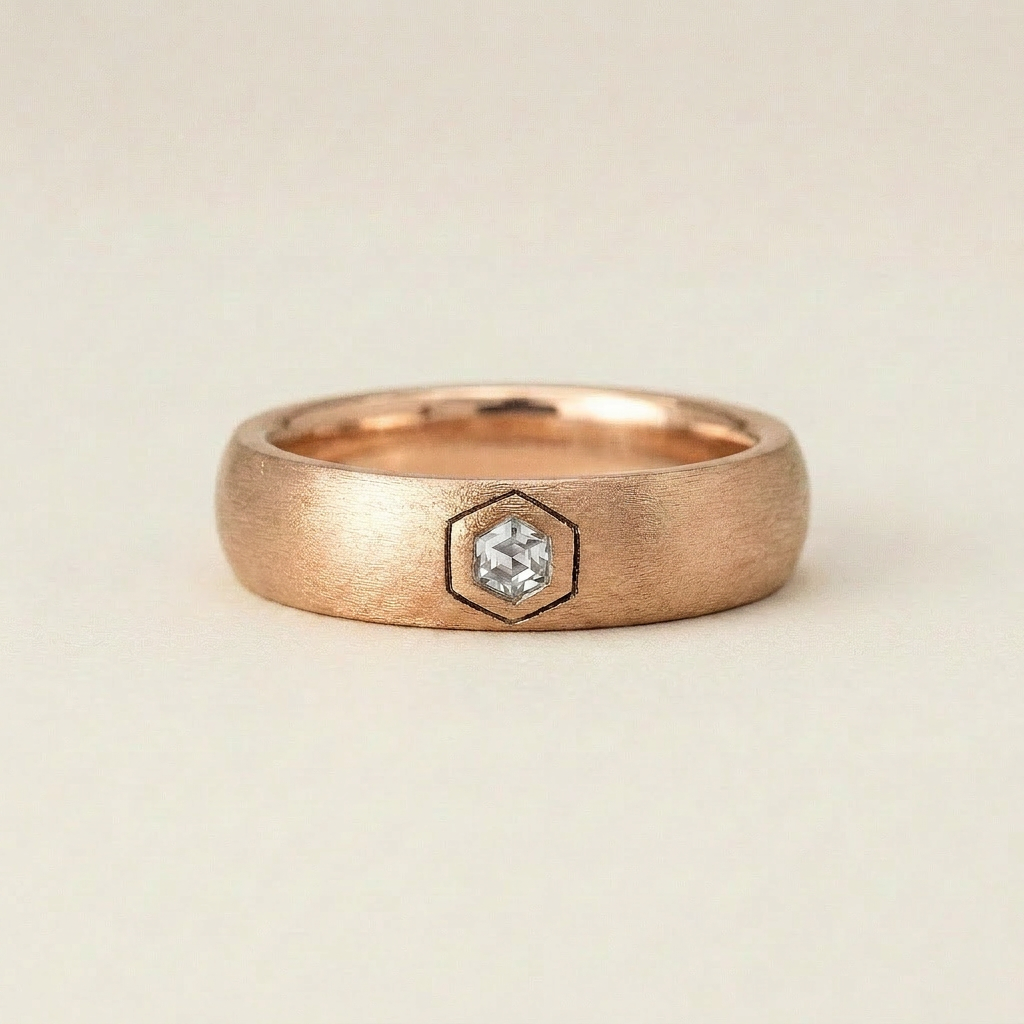 Natural Salt & Pepper 0.05 CT Hexagon Cut Diamond Band