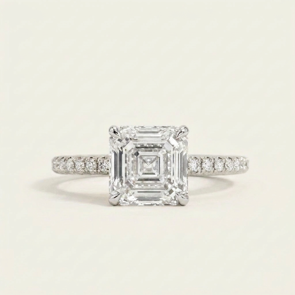 Moissanite 3.65 CT Asscher & Round Cut Diamond Solitaire Ring