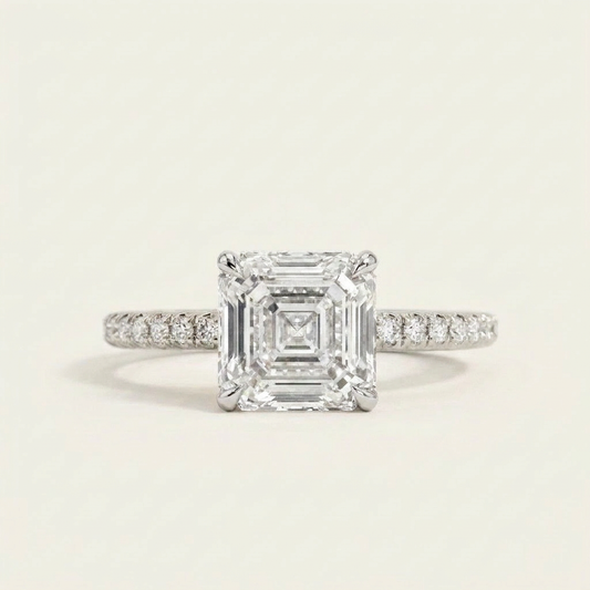 Moissanite 3.65 CT Asscher & Round Cut Diamond Solitaire Ring