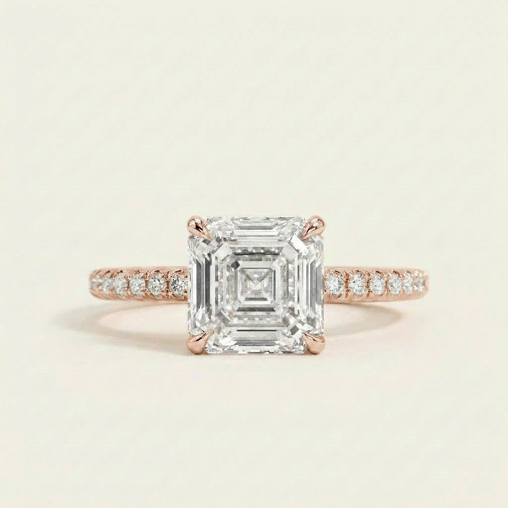 Moissanite 3.65 CT Asscher & Round Cut Diamond Solitaire Ring