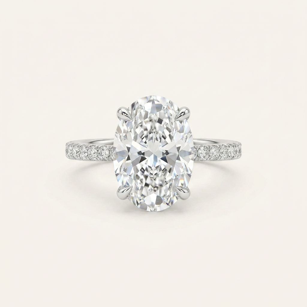 Moissanite 4.45 CT Oval & Round Cut Diamond Solitaire Ring
