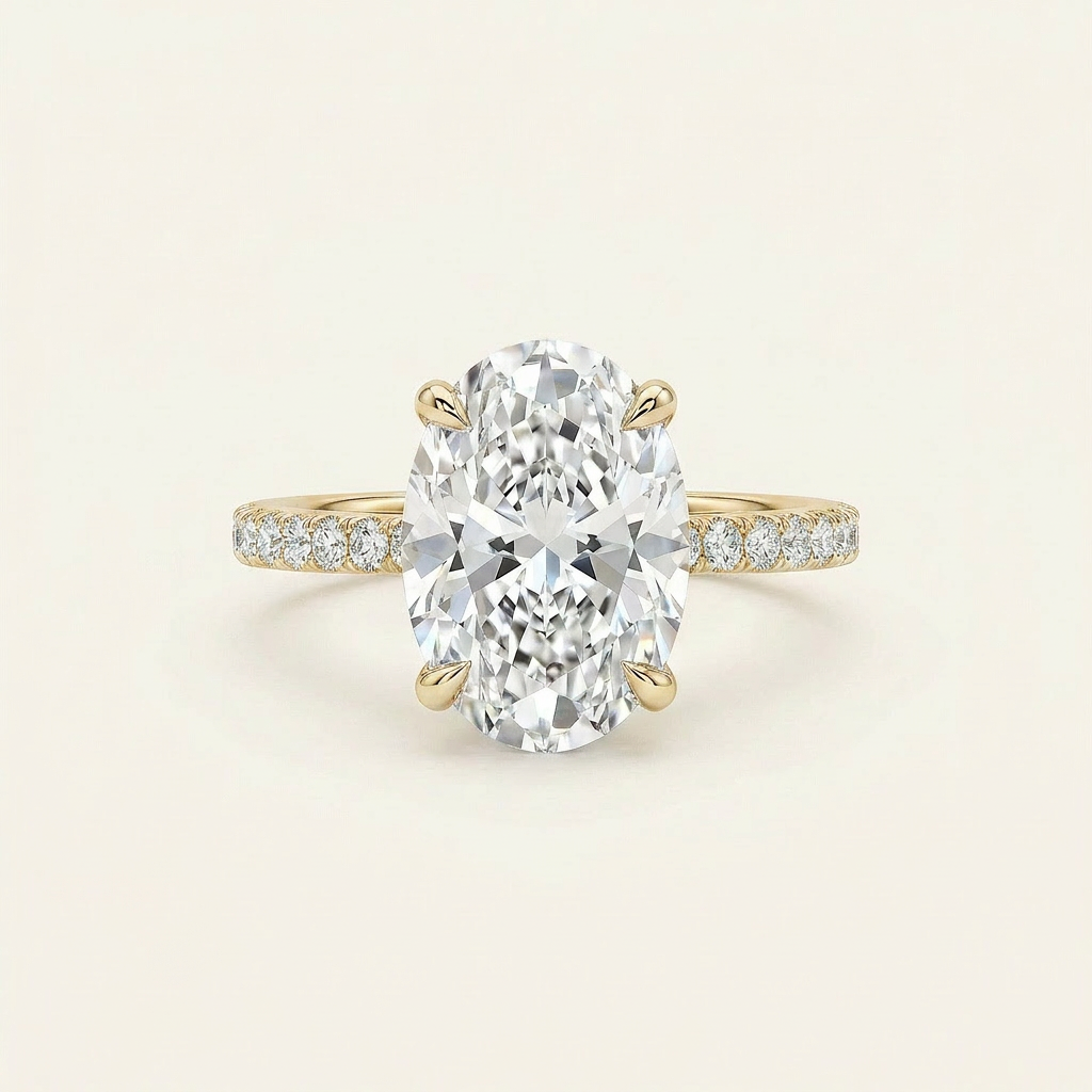 Moissanite 4.45 CT Oval & Round Cut Diamond Solitaire Ring
