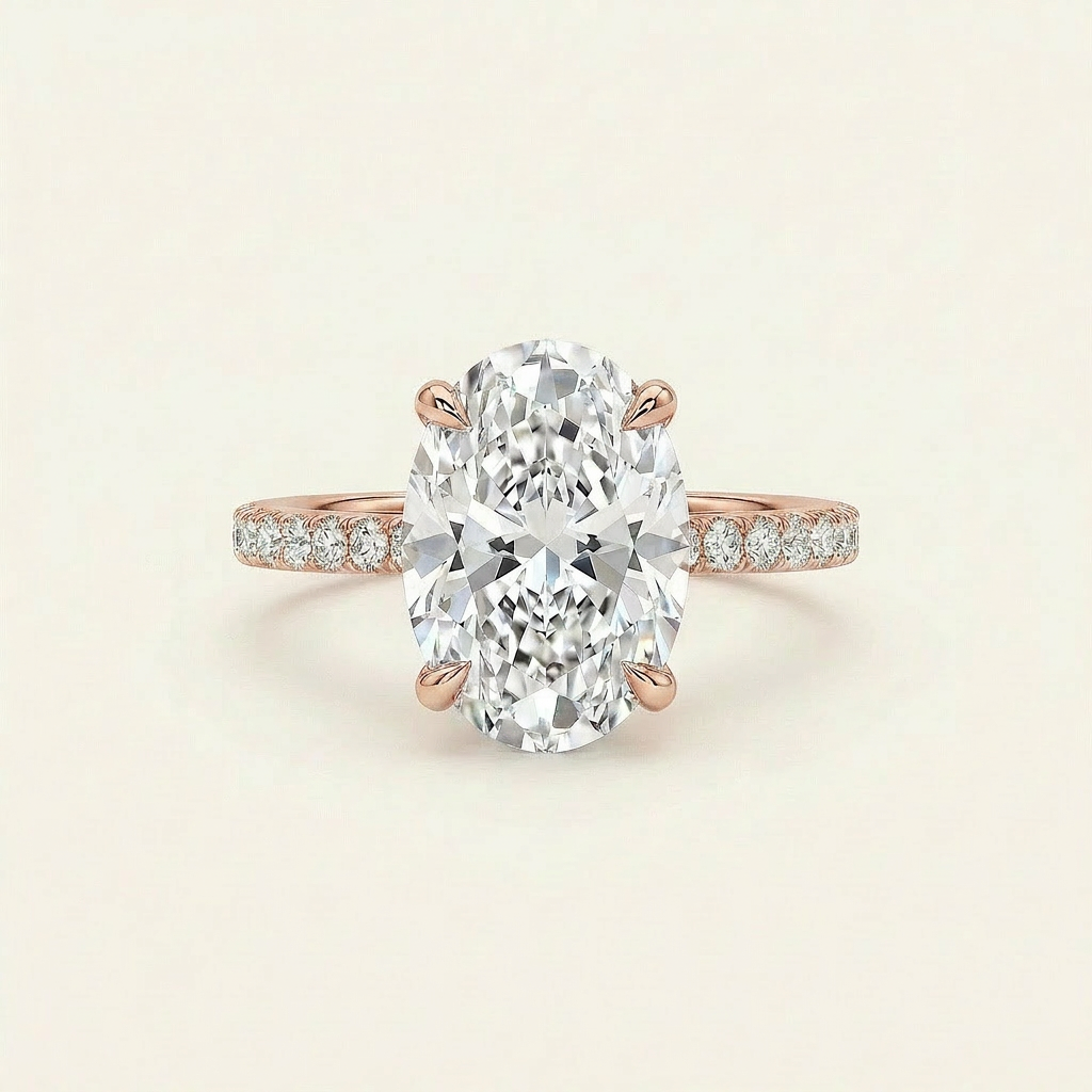 Moissanite 4.45 CT Oval & Round Cut Diamond Solitaire Ring