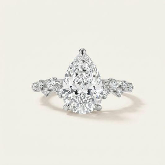 Moissanite 2.00 CT Pear & Round Cut Diamond Solitaire Ring