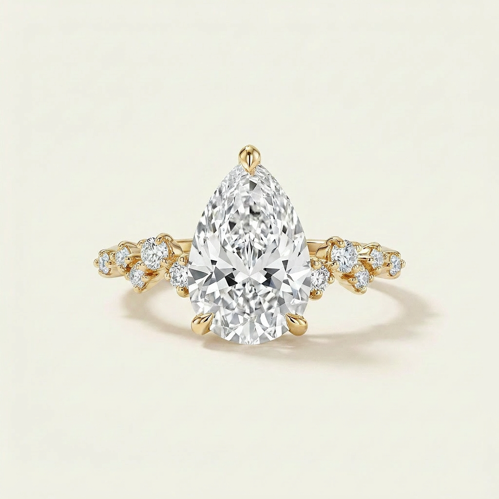 Moissanite 2.00 CT Pear & Round Cut Diamond Solitaire Ring