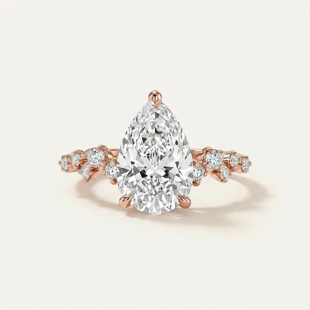 Moissanite 2.00 CT Pear & Round Cut Diamond Solitaire Ring
