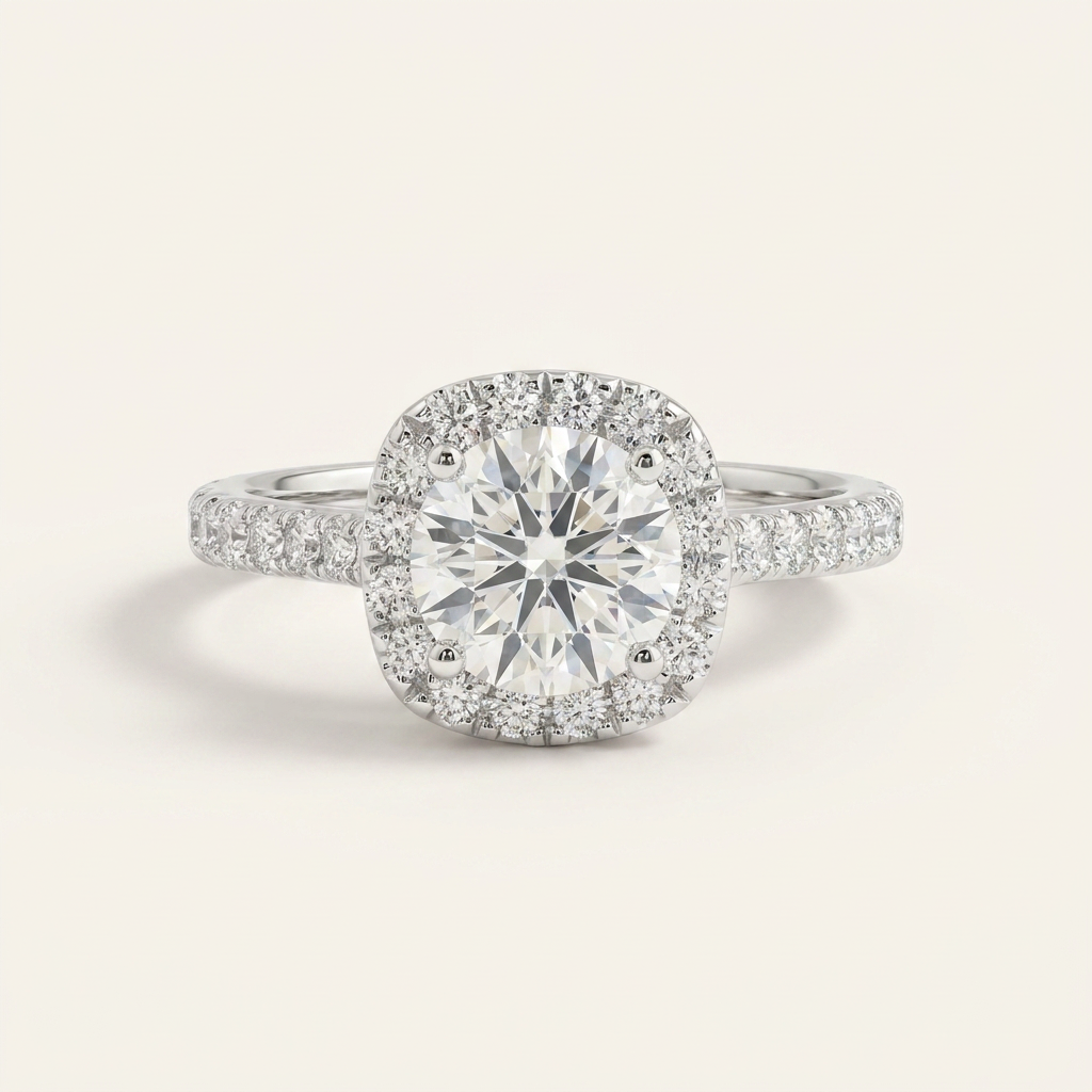 Moissanite 2.32 CT Round Cut Diamond Halo Ring