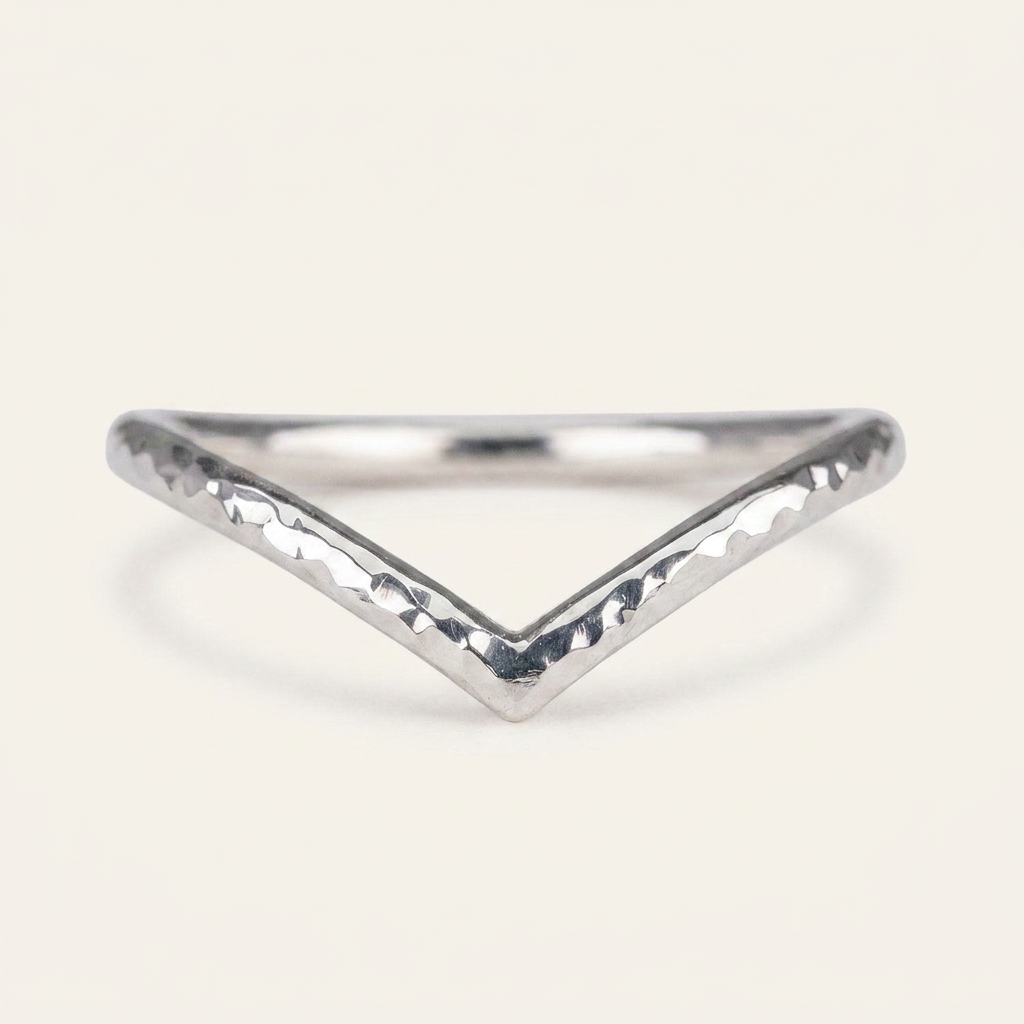 Hammered Chevron Plain Wedding Band
