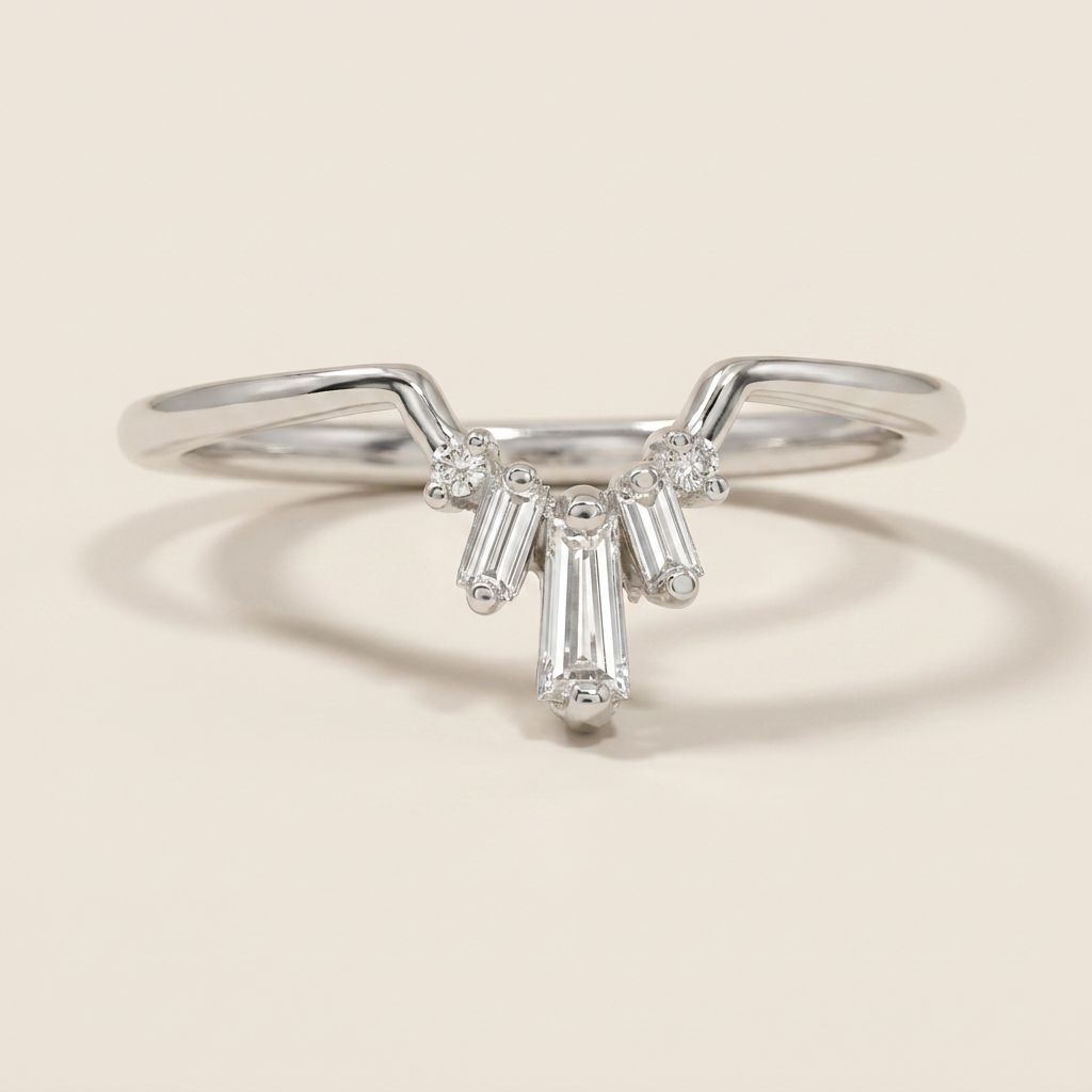Moissanite 0.25 CT Baguette & Round Cut Diamond Ring (V-Gothic)