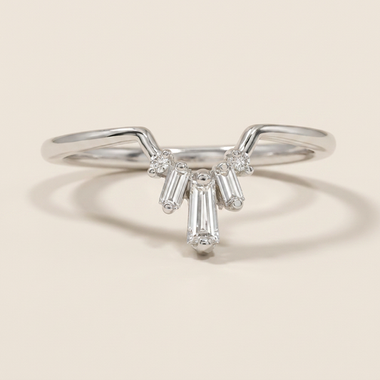 Moissanite 0.25 CT Baguette & Round Cut Diamond Ring (V-Gothic)