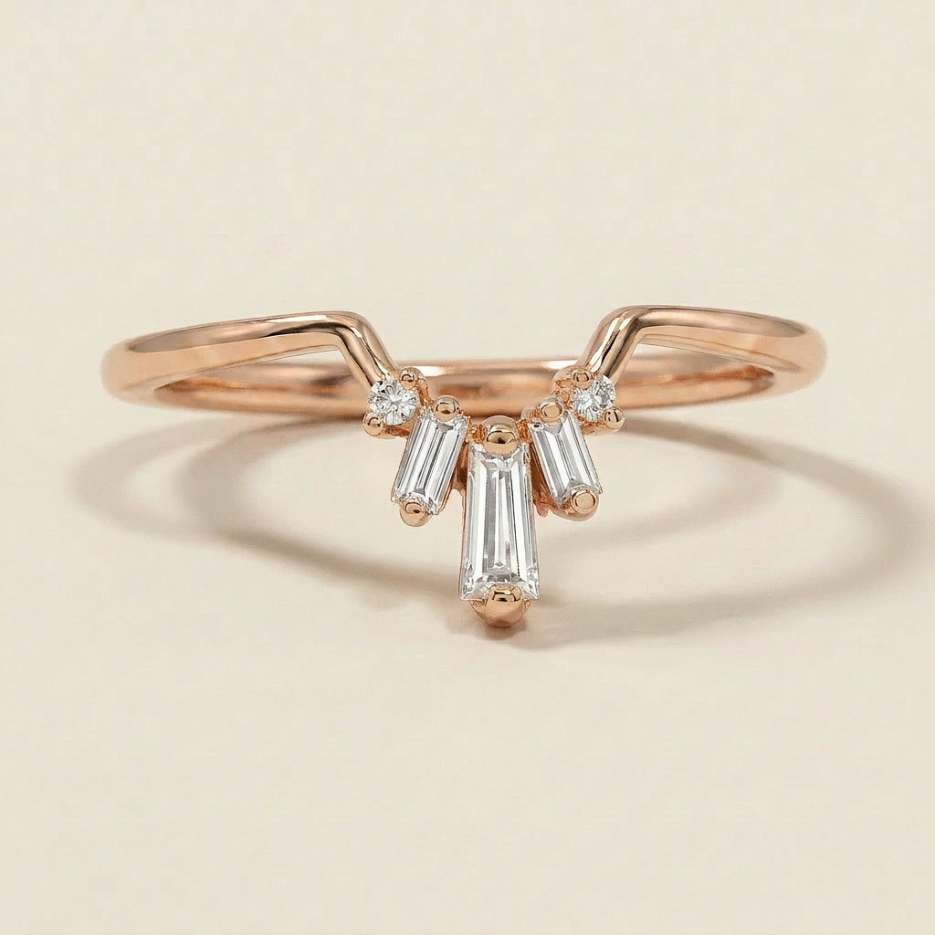 Moissanite 0.25 CT Baguette & Round Cut Diamond Ring (V-Gothic)