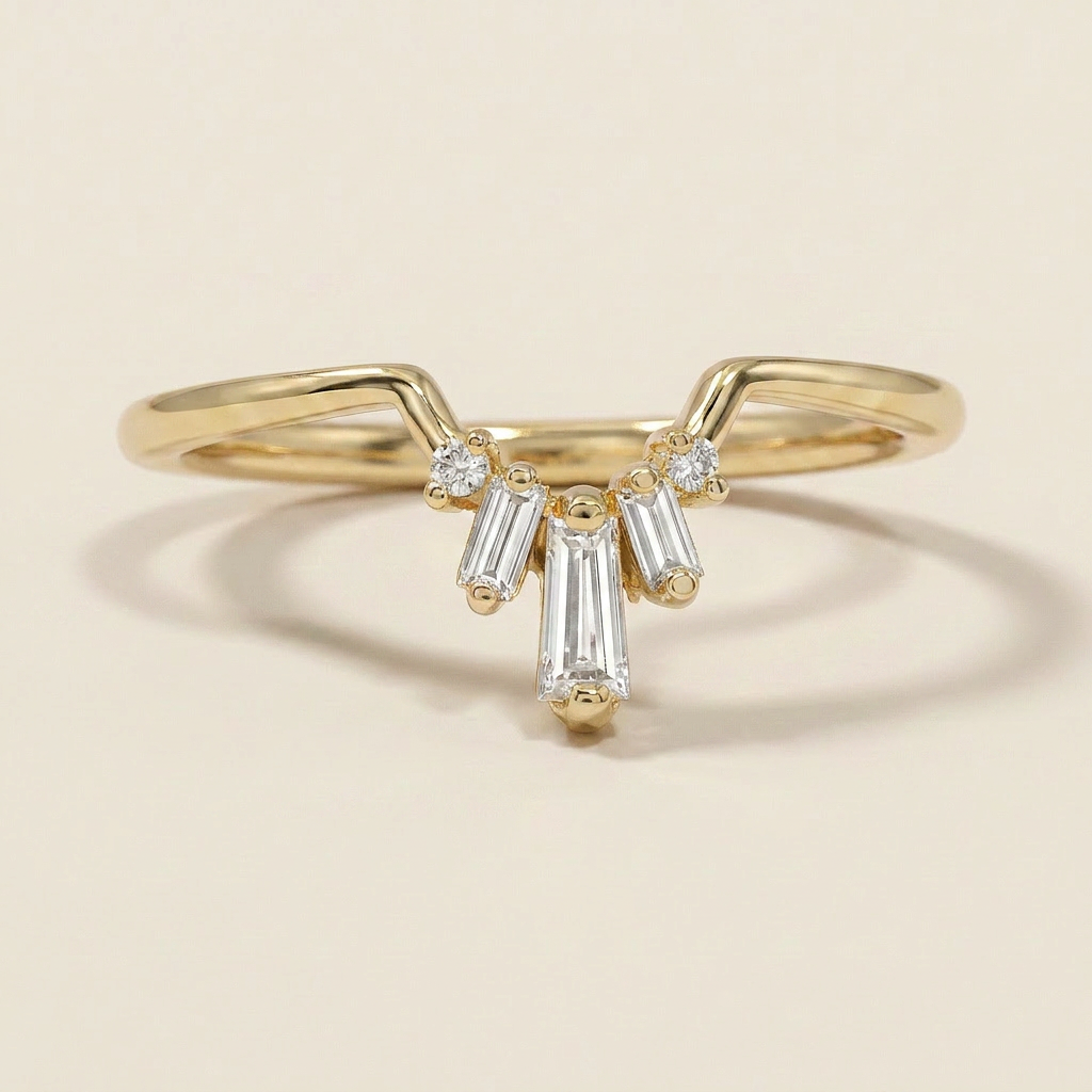 Moissanite 0.25 CT Baguette & Round Cut Diamond Ring (V-Gothic)