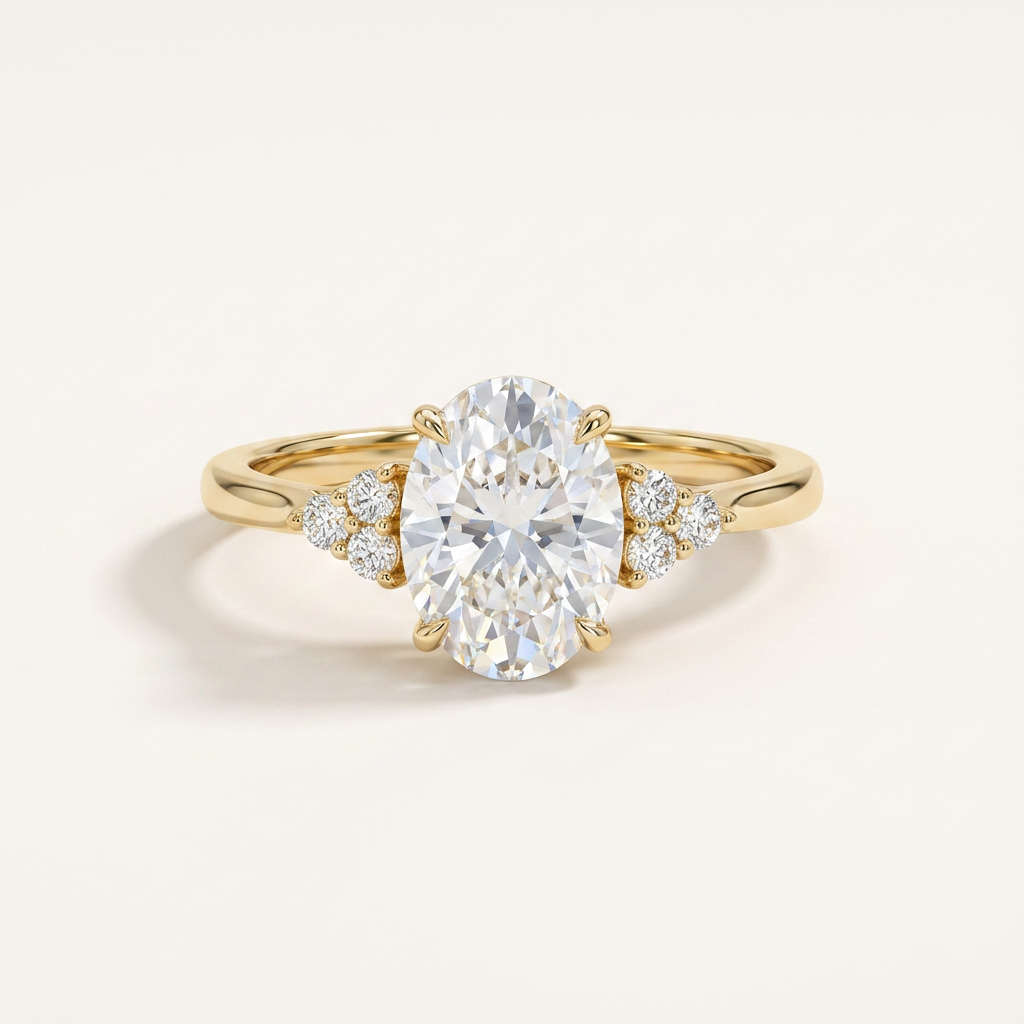 Moissanite 4.00 CT Oval & Round Cut Diamond Three Stone Ring