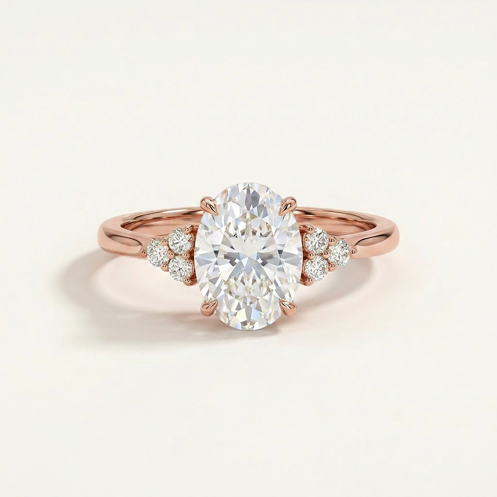 Moissanite 4.00 CT Oval & Round Cut Diamond Three Stone Ring