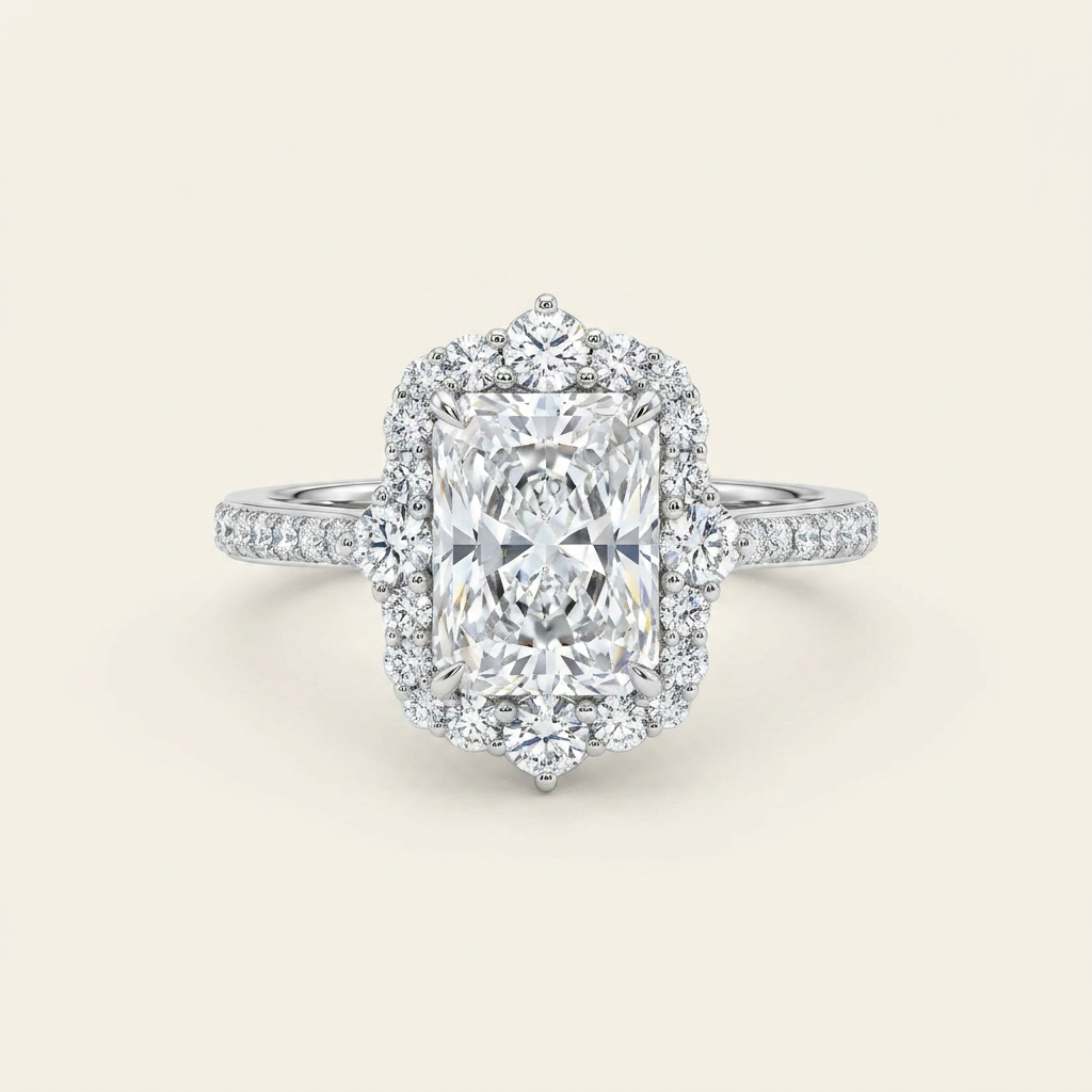 Moissanite 3.40 CT Radiant Cut Diamond Halo Ring