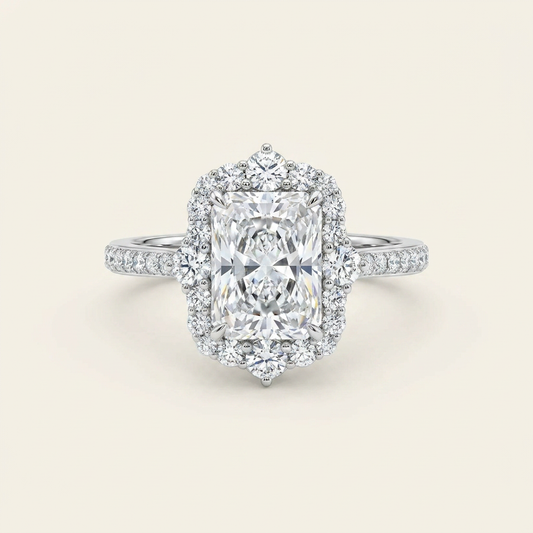 Moissanite 3.40 CT Radiant Cut Diamond Halo Ring