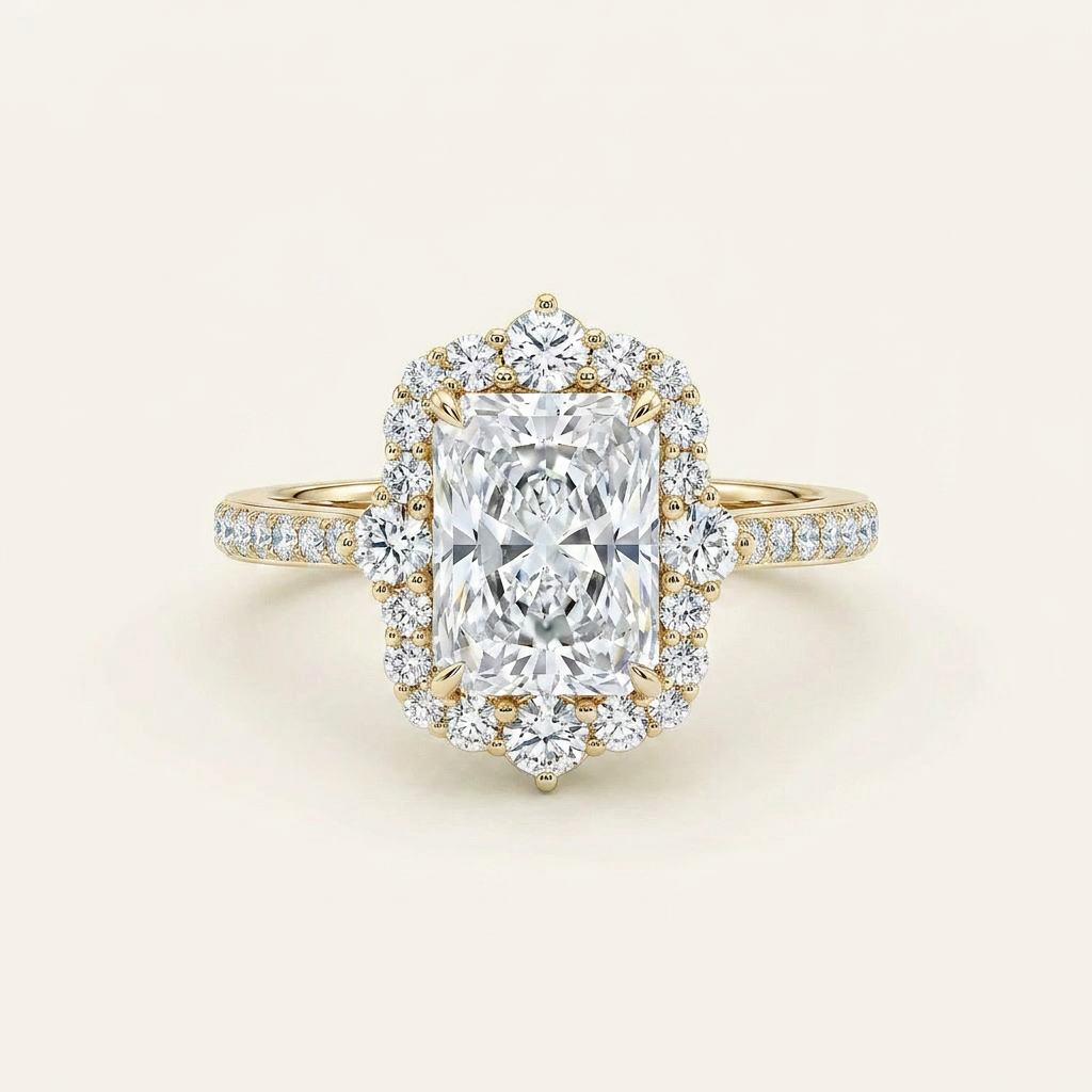 Moissanite 3.40 CT Radiant Cut Diamond Halo Ring