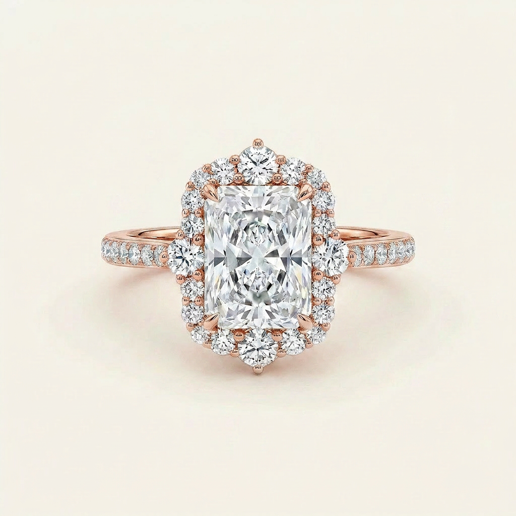 Moissanite 3.40 CT Radiant Cut Diamond Halo Ring
