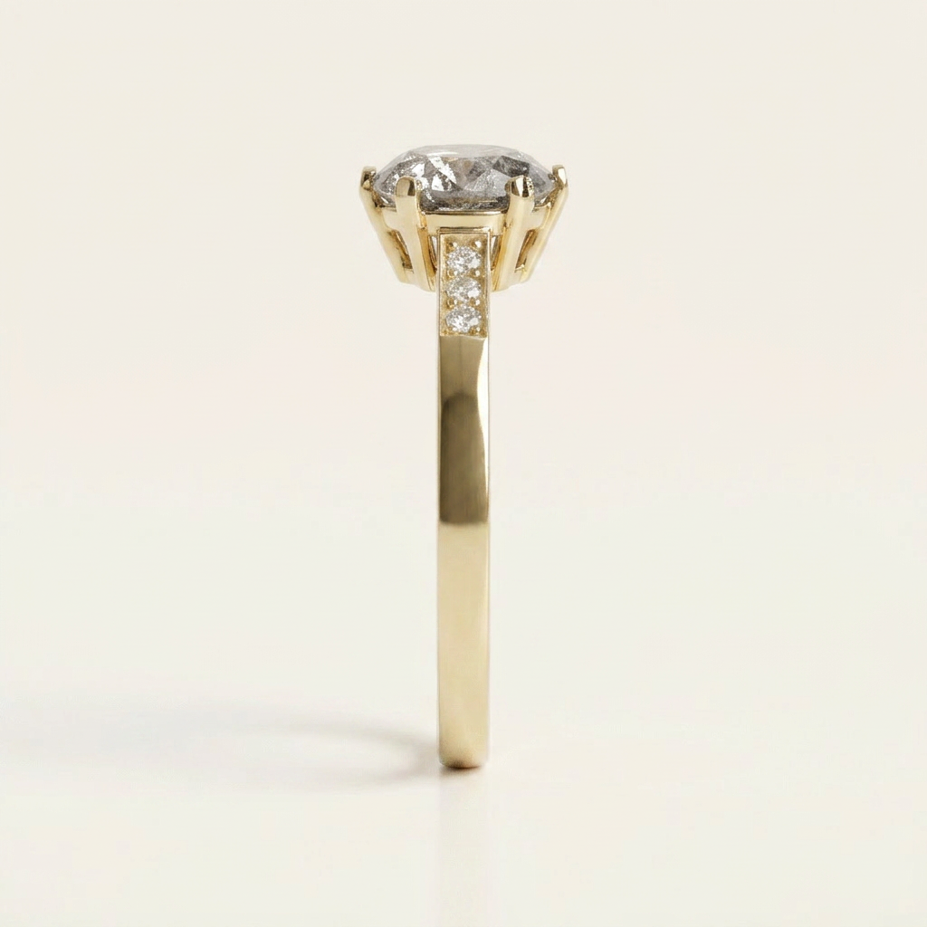 1.60 CT Round Cut Salt and Pepper Diamond Solitaire Ring