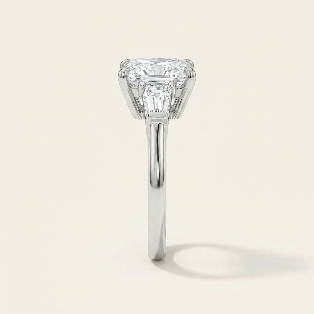 Moissanite 3.70 CT Princess & Tapered Cut Diamond Three Stone Ring