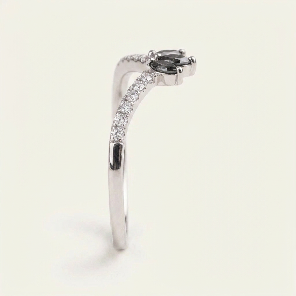 0.42 CT Marquise & Round Cut Salt and Pepper Diamond Ring