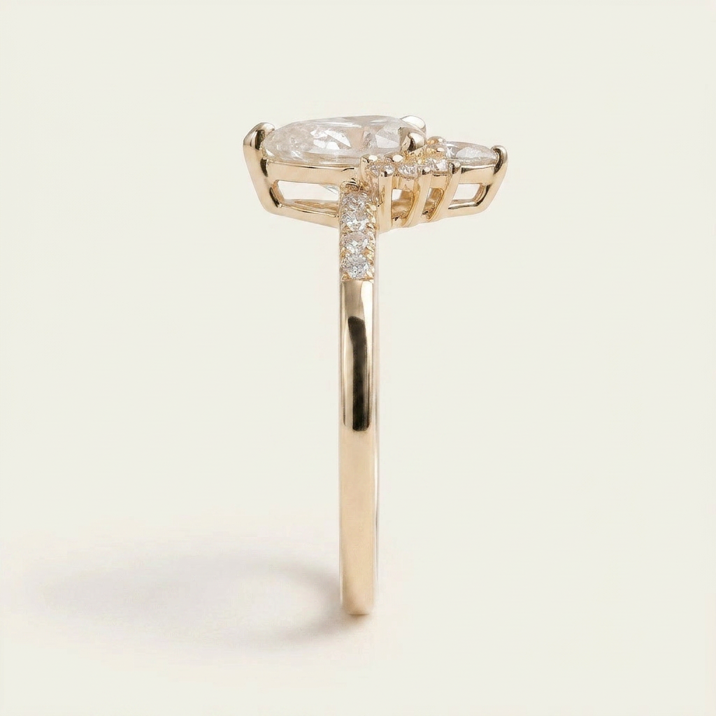 1.65 CT Pear & Round Cut Salt and Pepper Diamond Cluster Ring