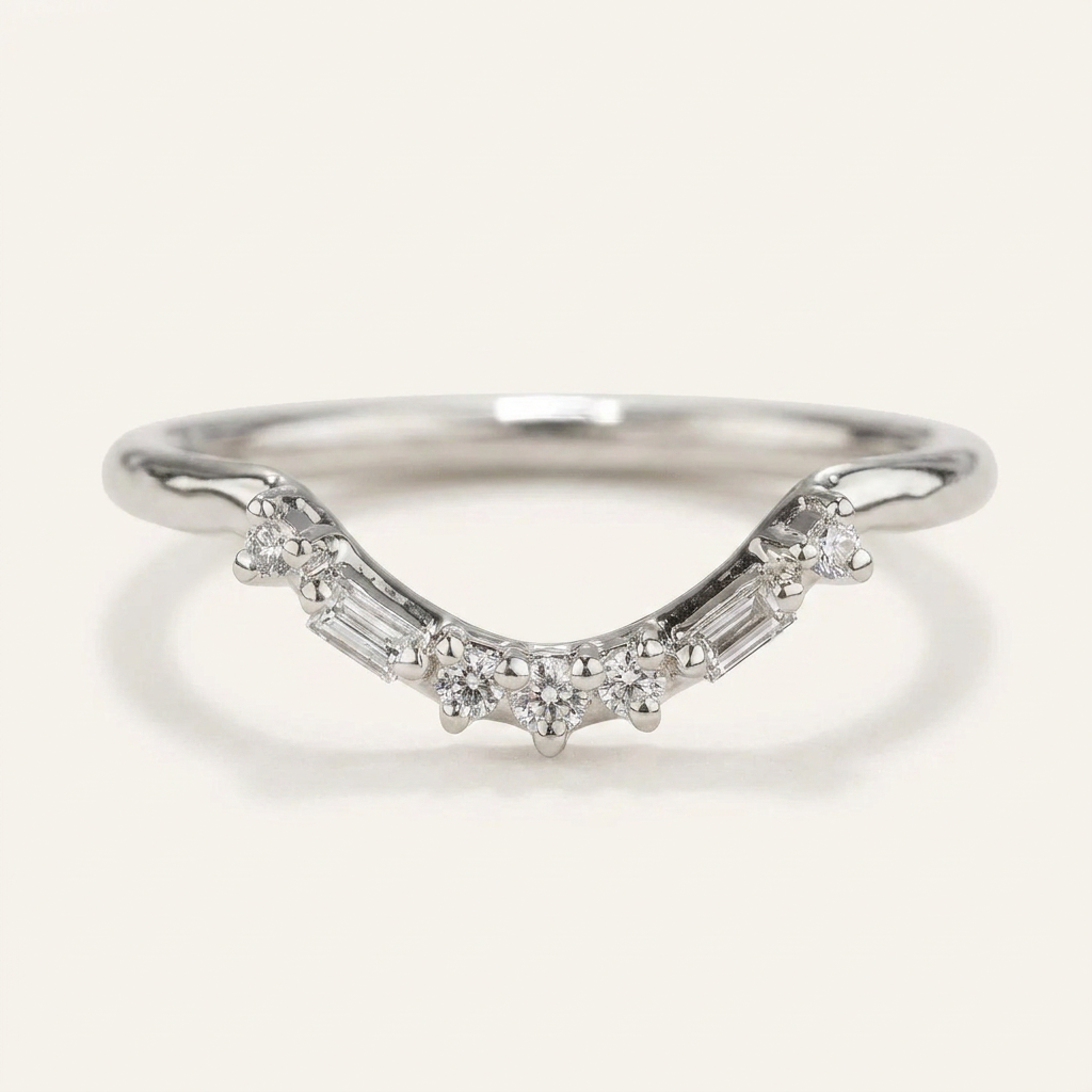 Moissanite 0.20 CT Baguette & Round Cut Diamond Ring (V-Edwardian)