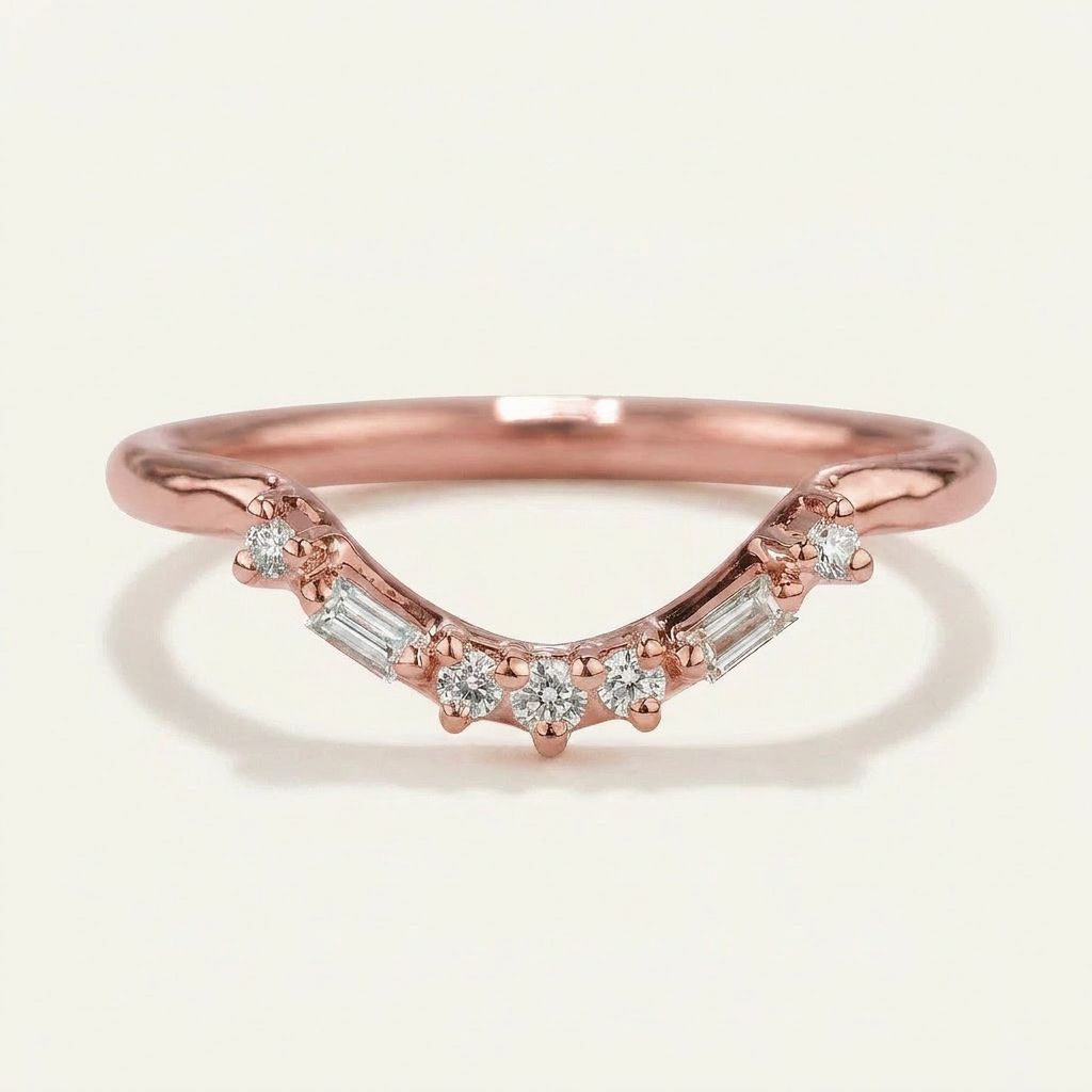 Moissanite 0.20 CT Baguette & Round Cut Diamond Ring (V-Edwardian)
