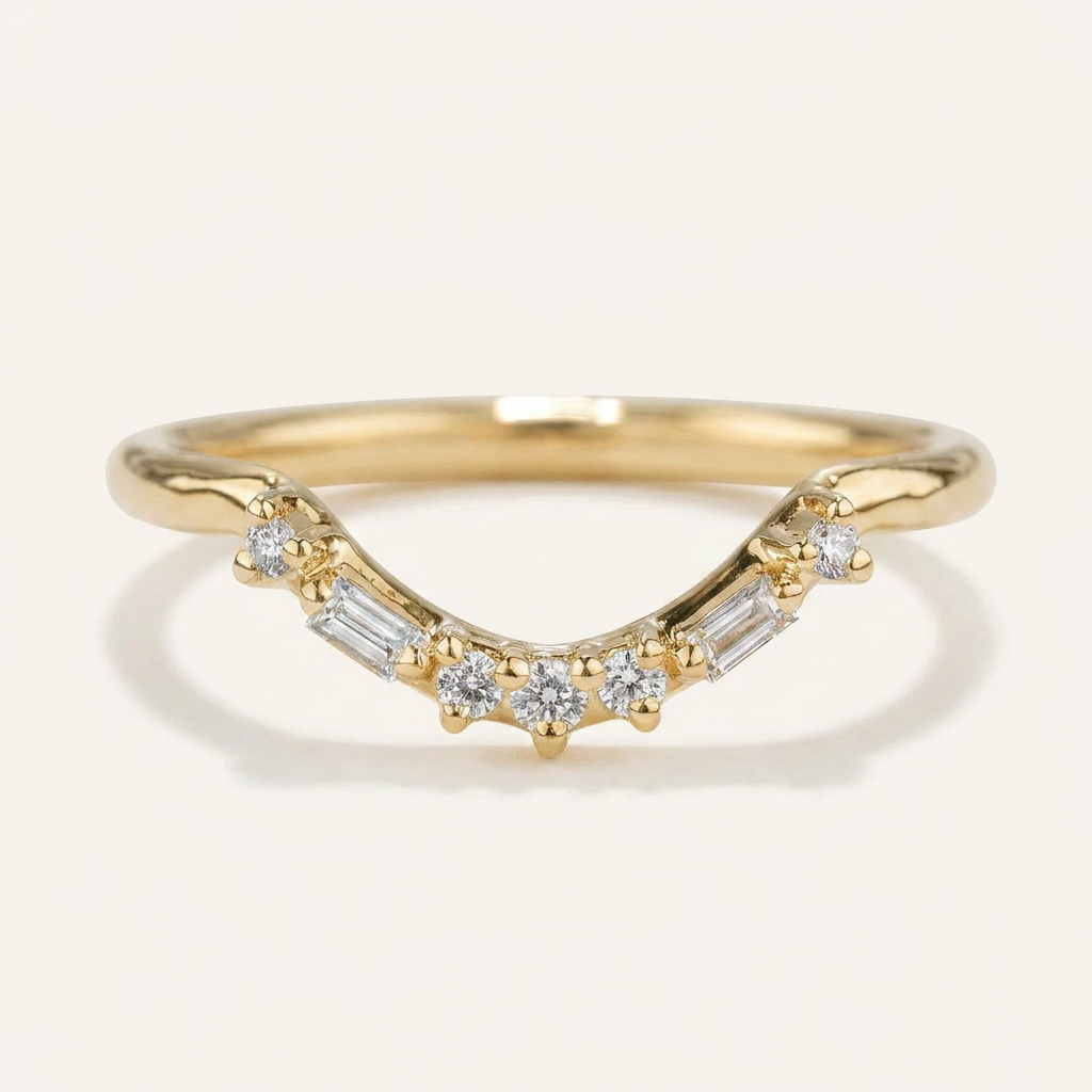 Moissanite 0.20 CT Baguette & Round Cut Diamond Ring (V-Edwardian)