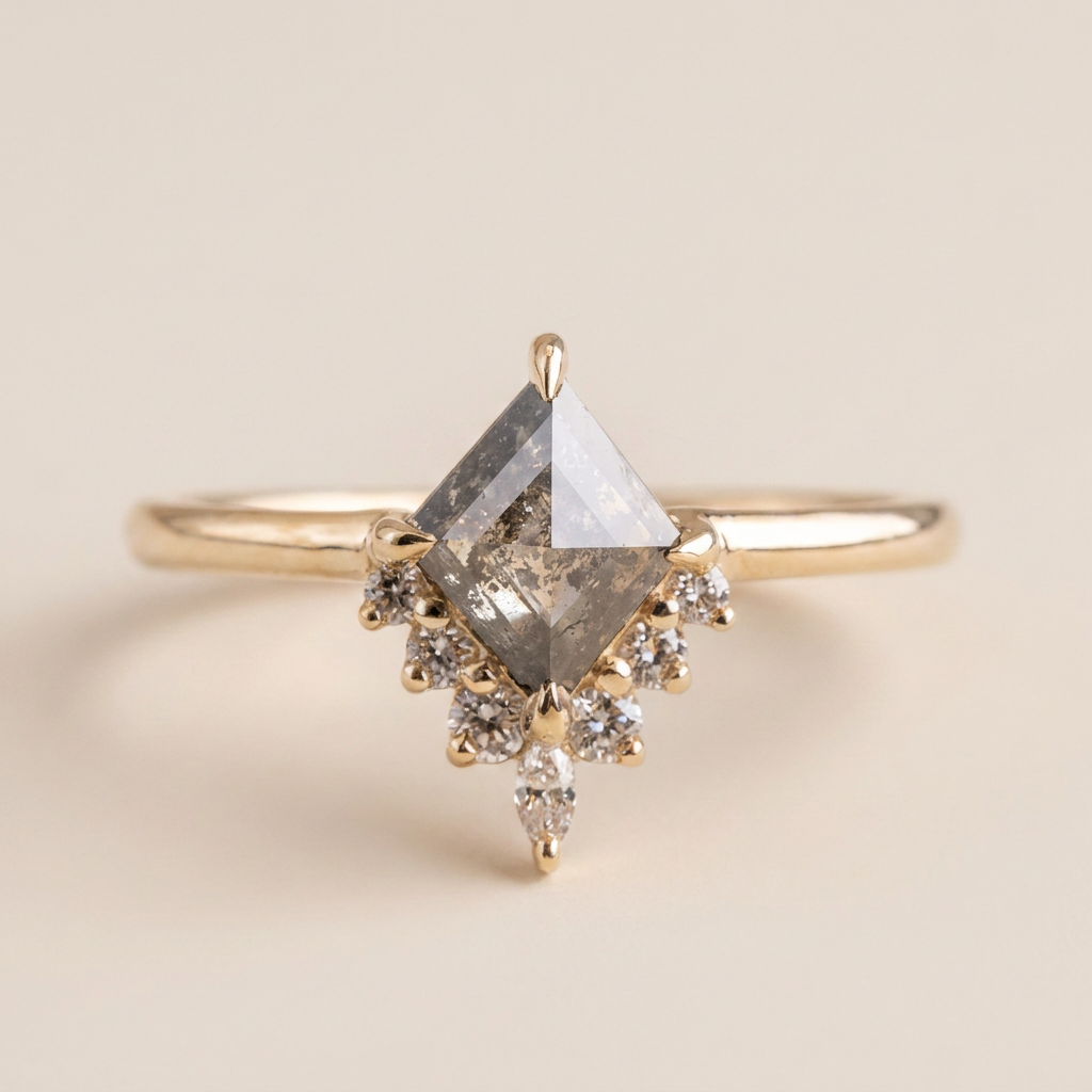 1.20 CT Kite & Round Cut Salt and Pepper Diamond Cluster Ring