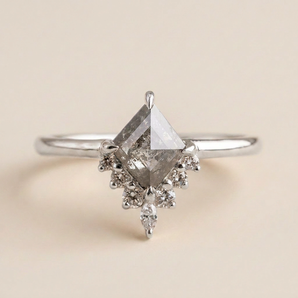1.20 CT Kite & Round Cut Salt and Pepper Diamond Cluster Ring