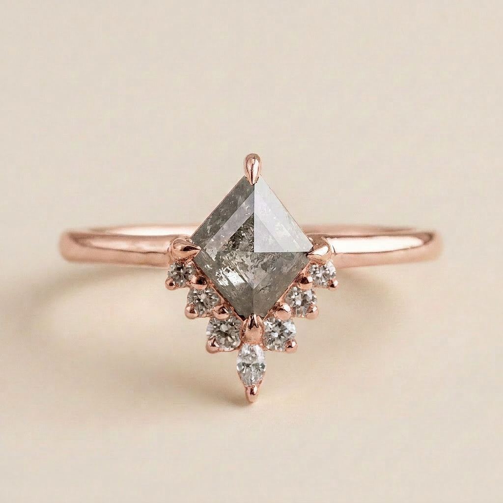 1.20 CT Kite & Round Cut Salt and Pepper Diamond Cluster Ring