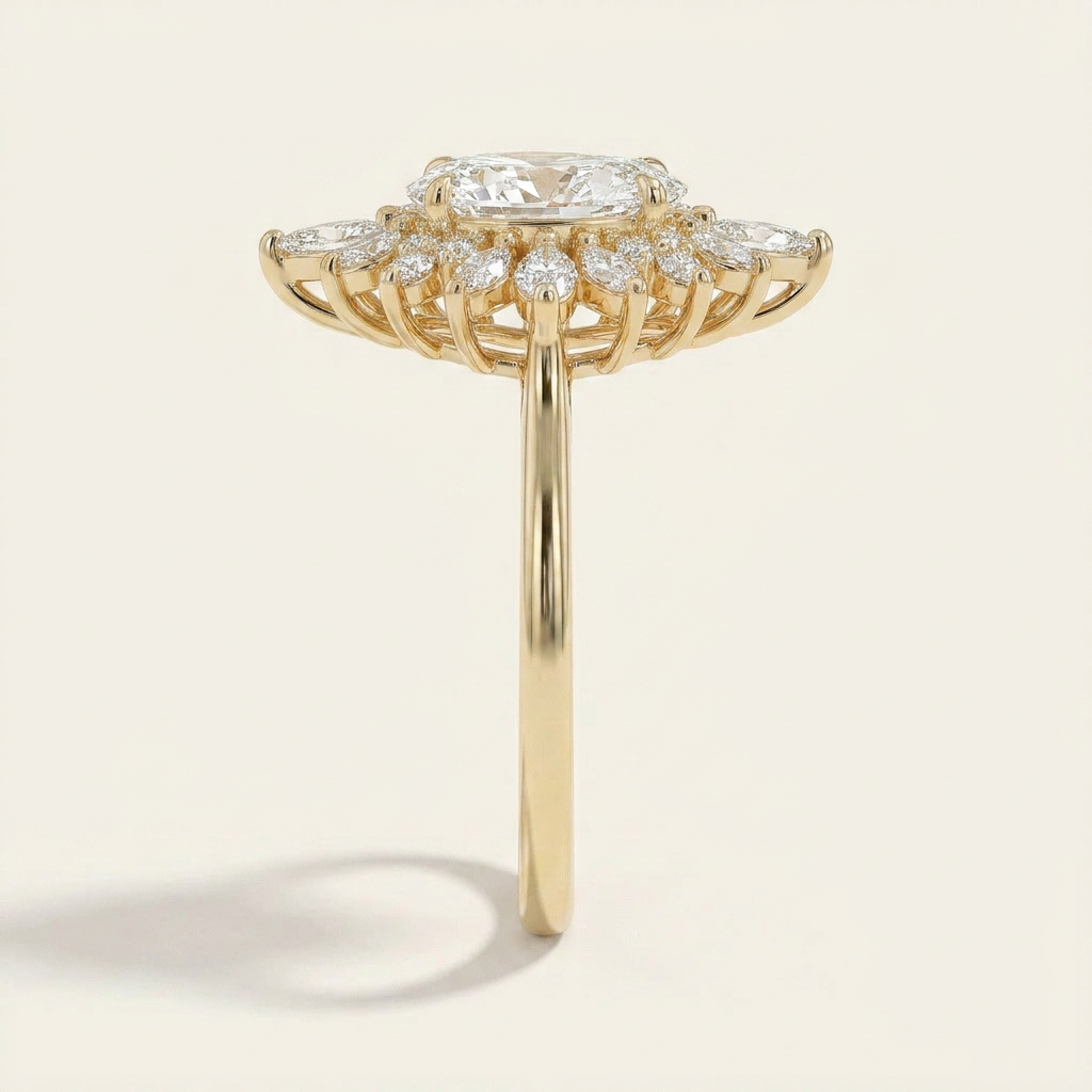 Moissanite 2.25 CT Pear & Round Cut Diamond Cluster Ring