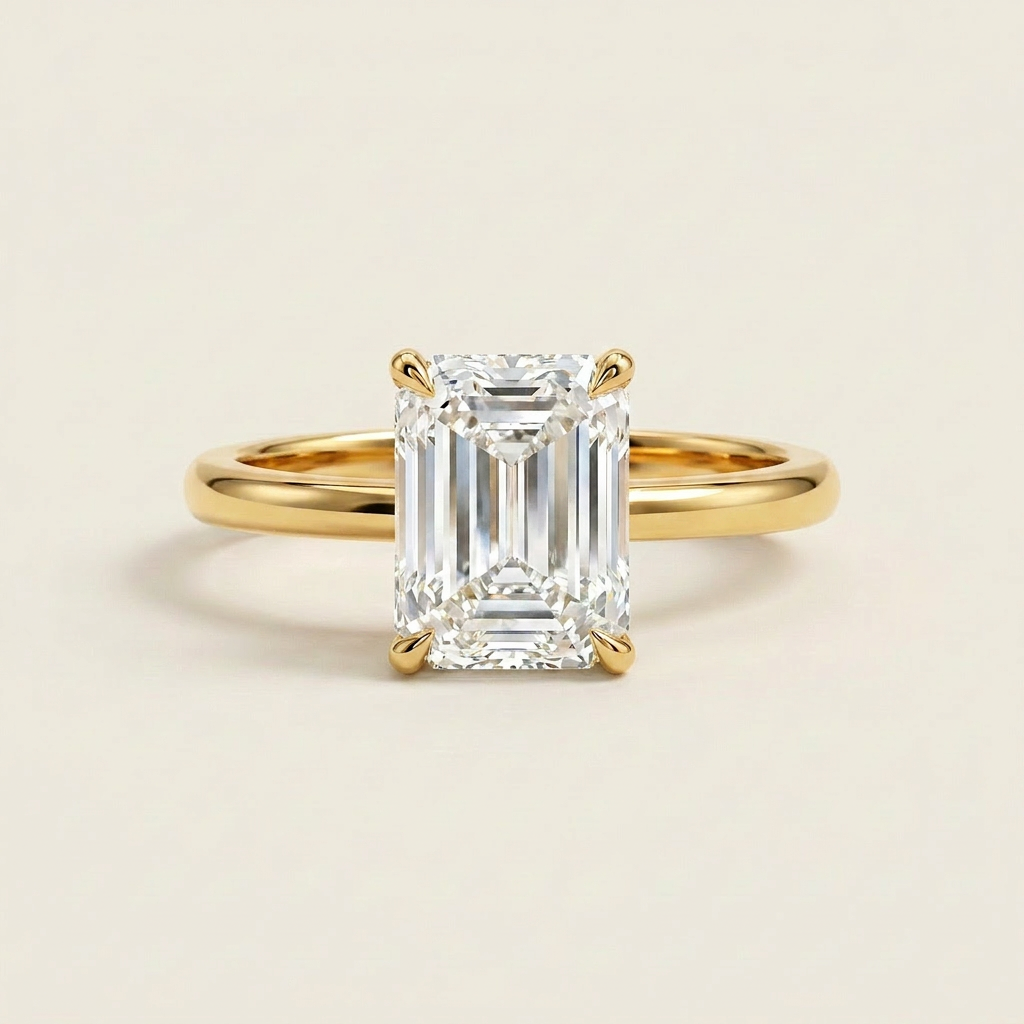 Moissanite 3.00 CT Emerald Cut Diamond Solitaire Ring (V1)