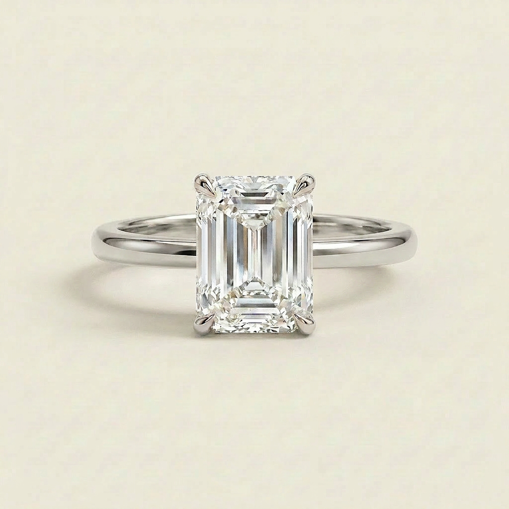 Moissanite 3.00 CT Emerald Cut Diamond Solitaire Ring (V1)