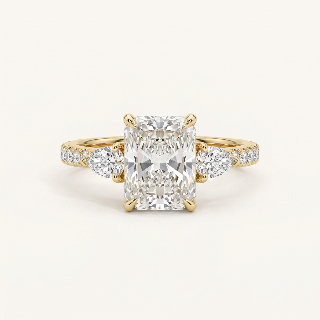 Lab Grown 3.00 CT Cushion & Pear Cut Diamond Three Stone Ring