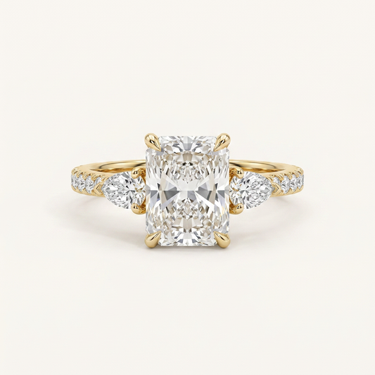 Lab Grown 3.00 CT Cushion & Pear Cut Diamond Three Stone Ring