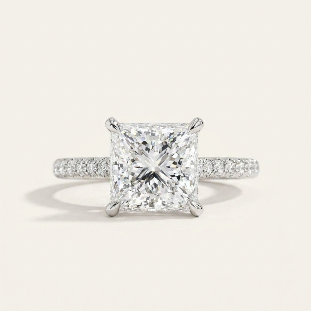 Moissanite 3.86 CT Princess Cut Diamond Solitaire Ring
