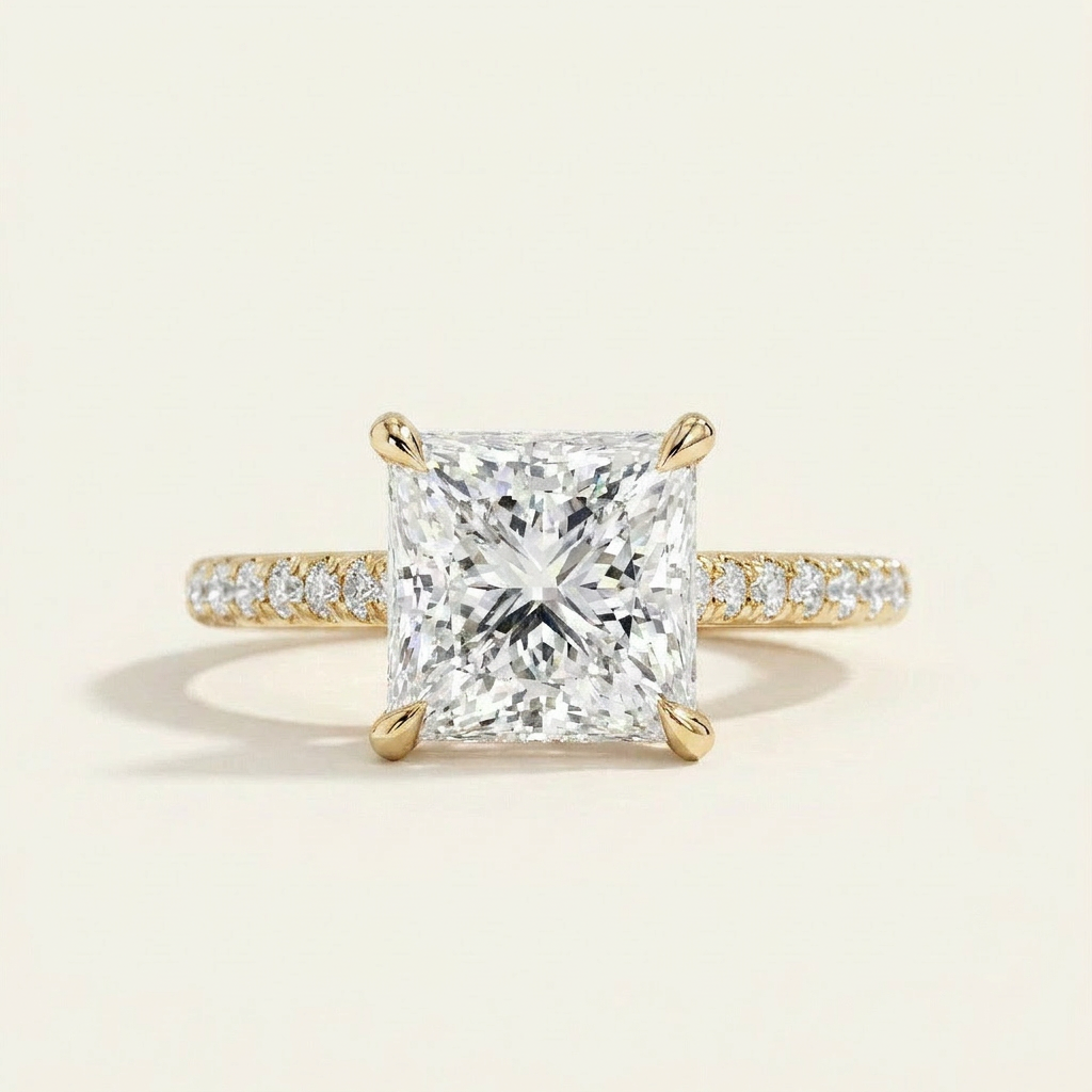 Moissanite 3.86 CT Princess Cut Diamond Solitaire Ring